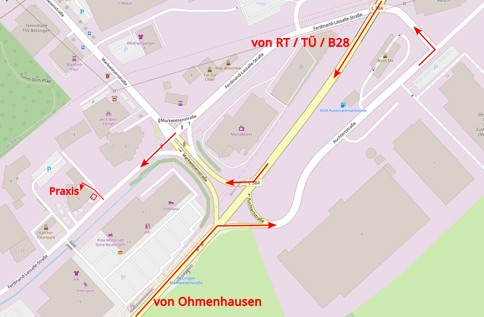Anfahrt zur Ayurveda Heilpraxis Reutlingen